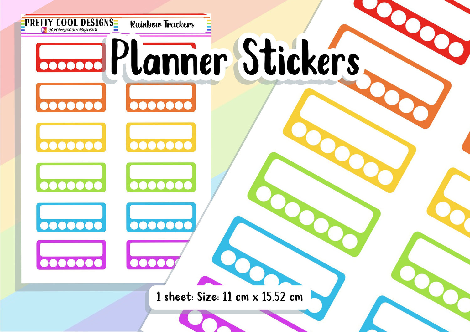 Rainbow Tracker Planner Bujo Stickers Bullet Journal Tracking UK - 1 Sheet
