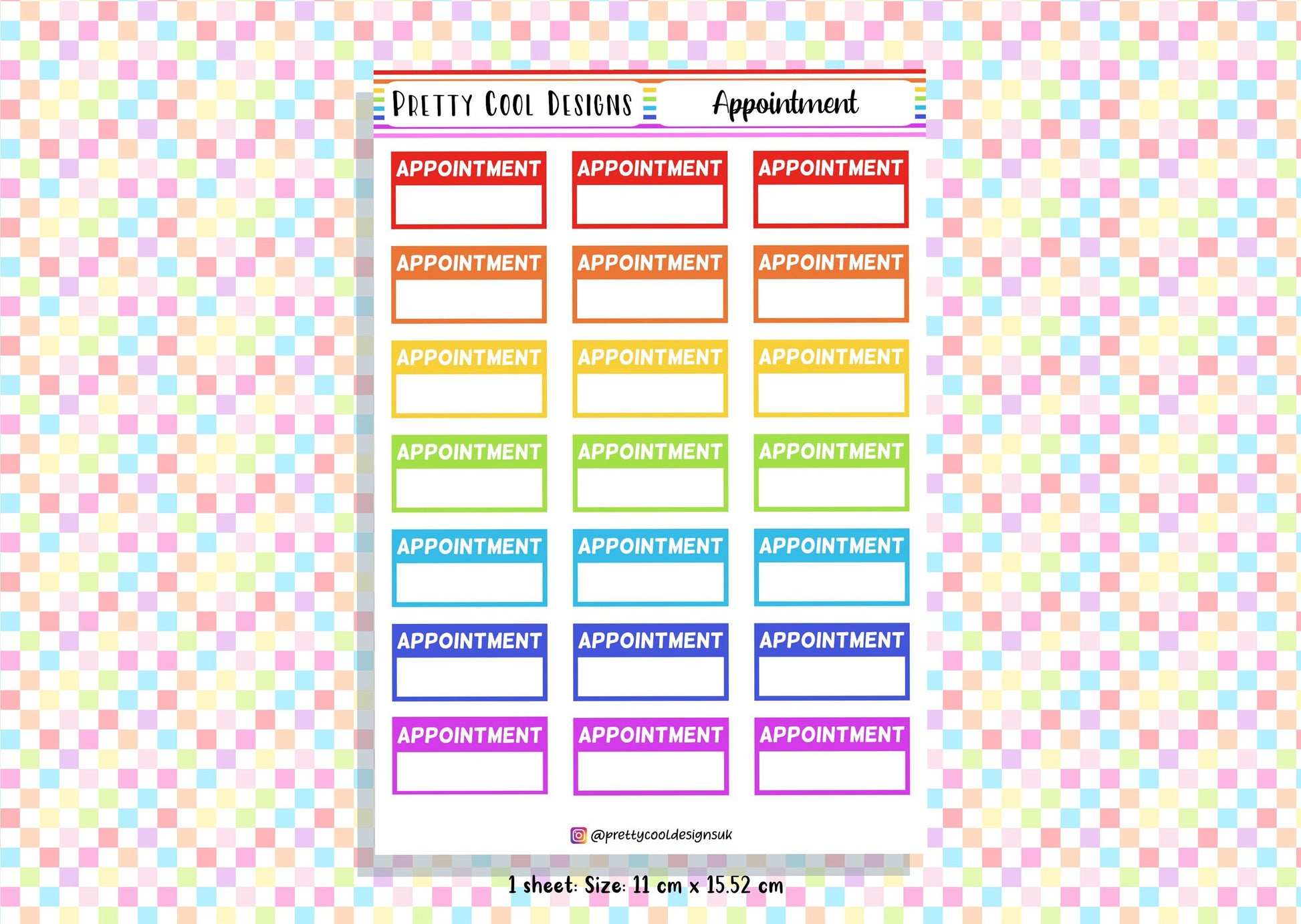 21 Rainbow Appointment Planner Stickers UK - 1 Sheet