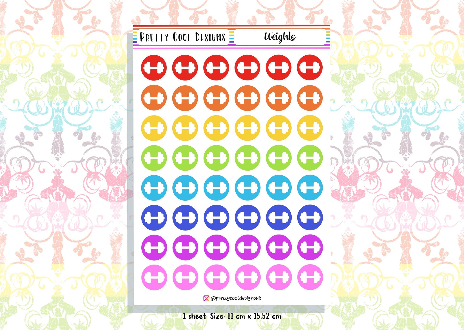 48 Rainbow Weights Workout Planner Stickers UK - 1 Sheet