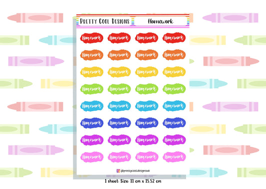 32 Homework Teacher Student Planner Stickers UK - 1 Sheet