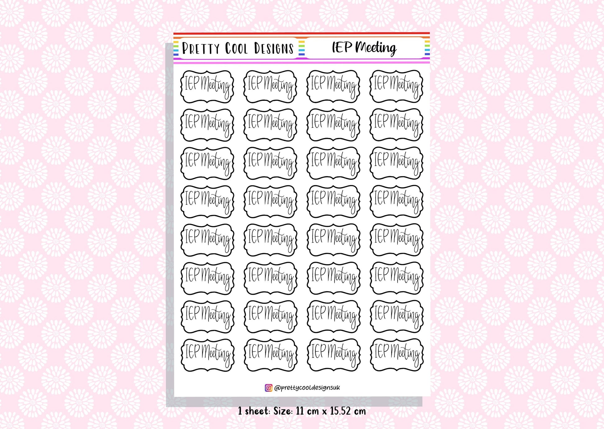 32 IEP Meeting SEN Teacher Planner Stickers UK - 1 Sheet