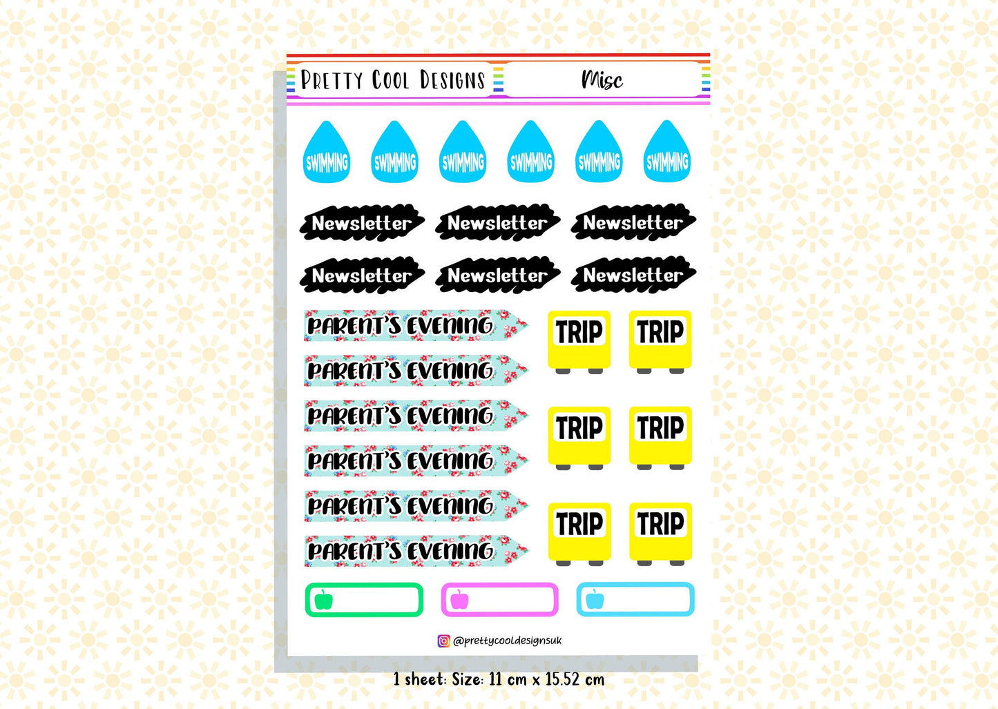Teacher Planner Stickers Swimming Newsletter Trip Events UK - 1 Sheet