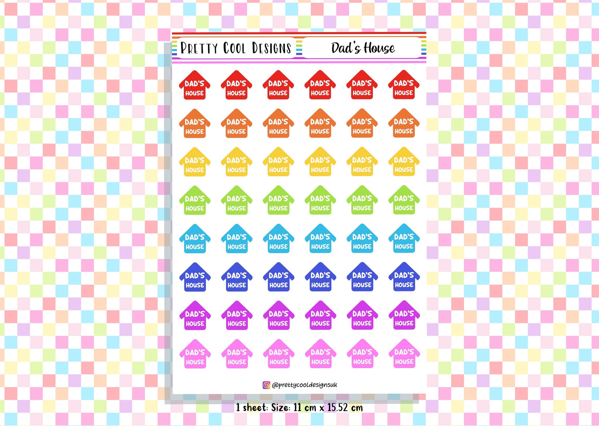 48 Rainbow Dad's House Planner Stickers UK - 1 Sheet