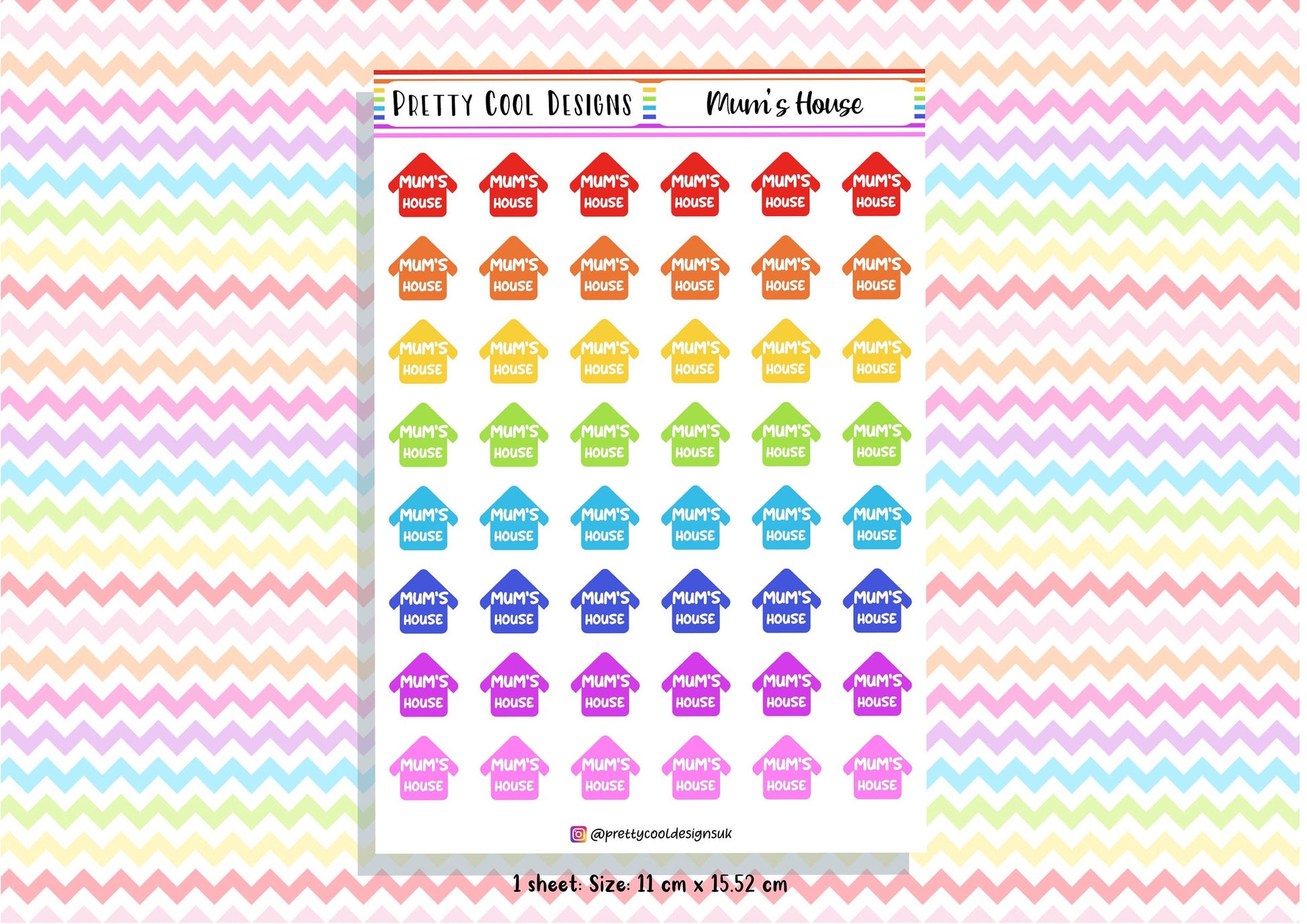 48 Rainbow Mum's House Planner Stickers UK - 1 Sheet
