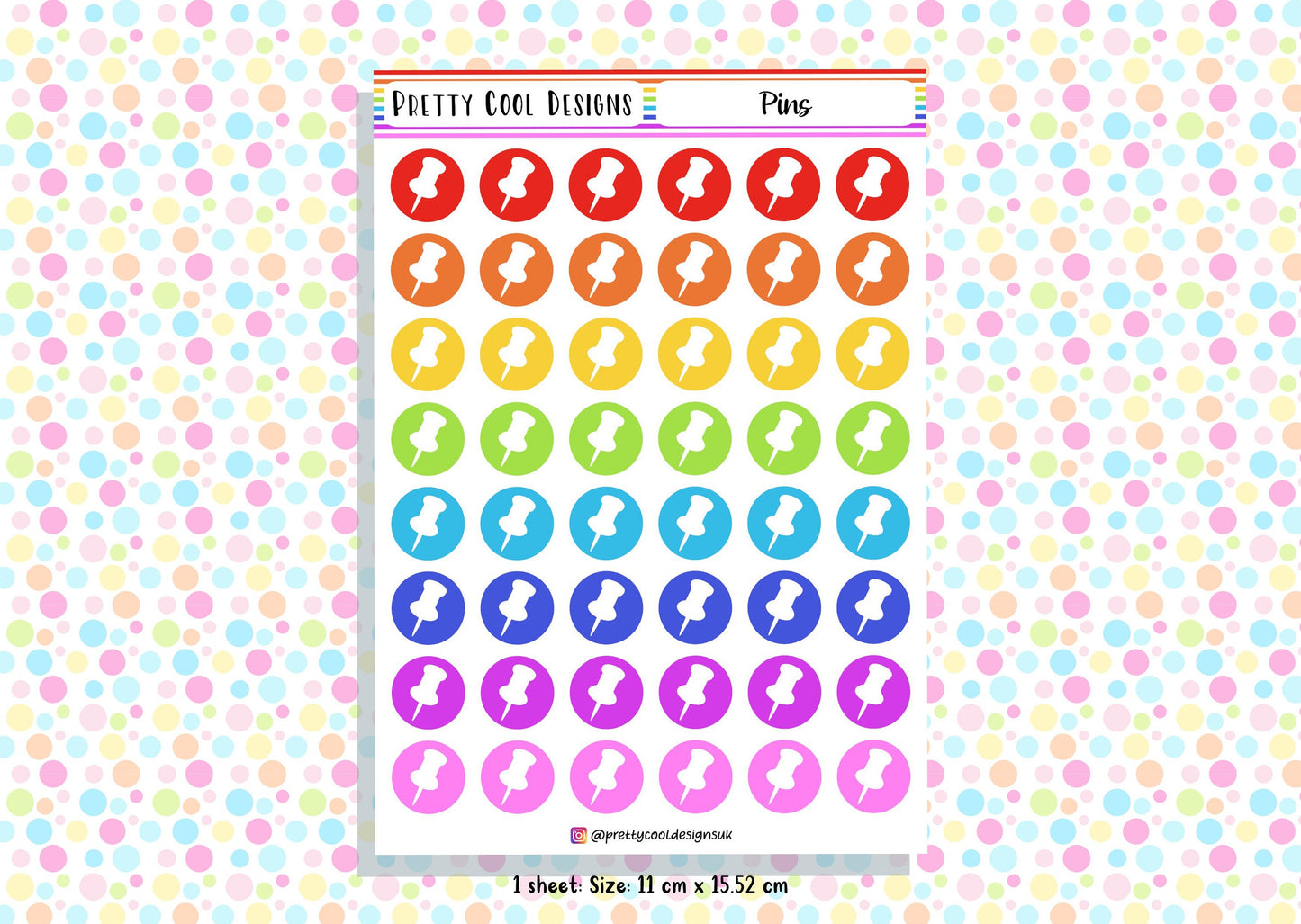 48 Rainbow Pin Planner Stickers UK - 1 Sheet