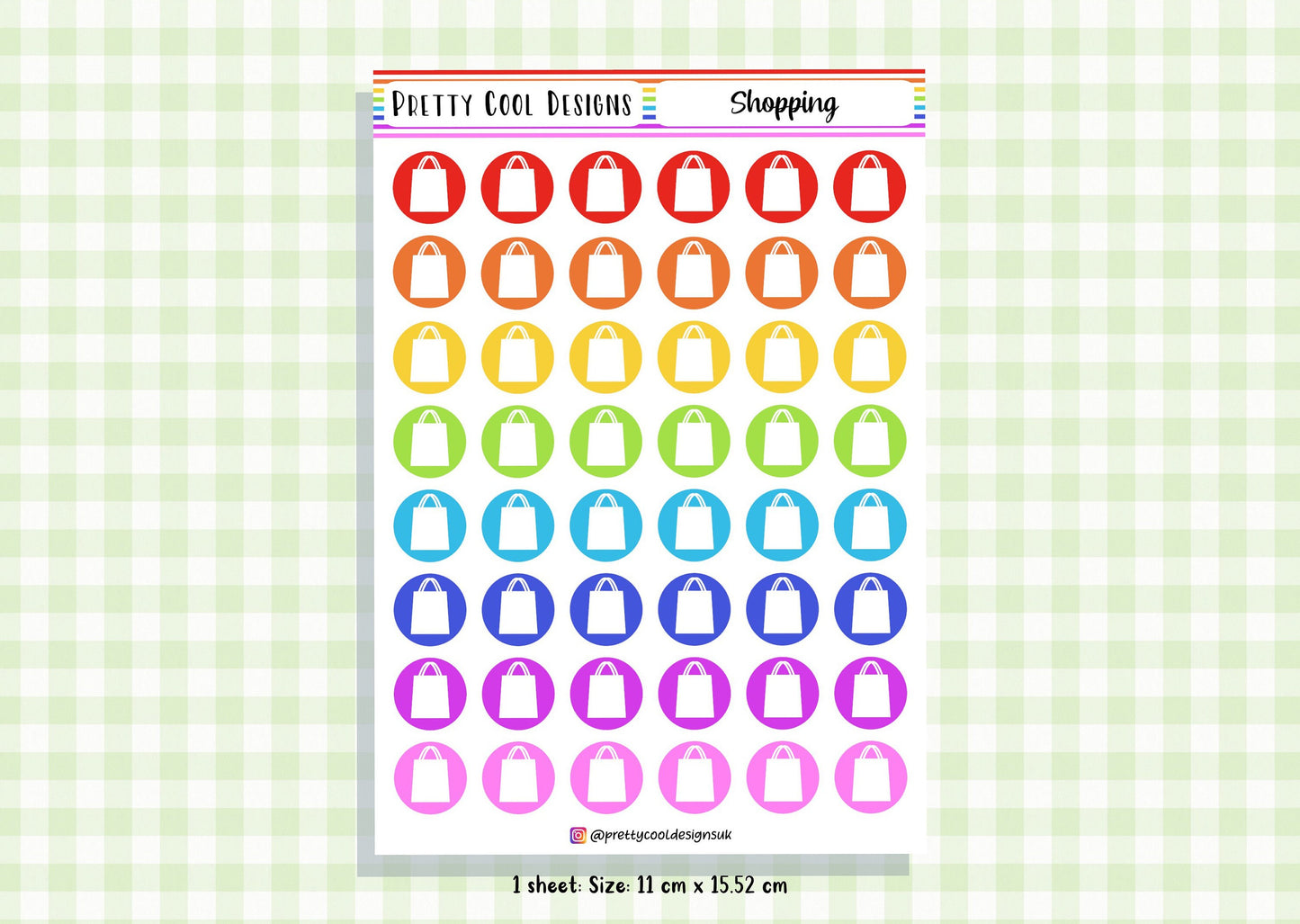 48 Rainbow Shopping, Groceries Planner Stickers UK - 1 Sheet