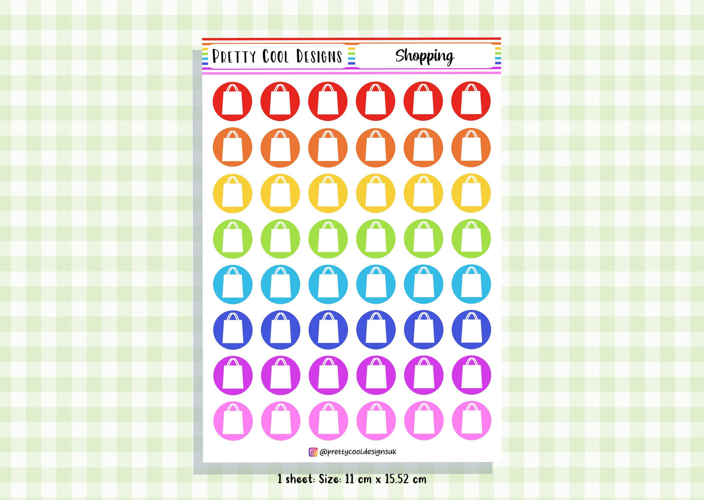 48 Rainbow Shopping, Groceries Planner Stickers UK - 1 Sheet