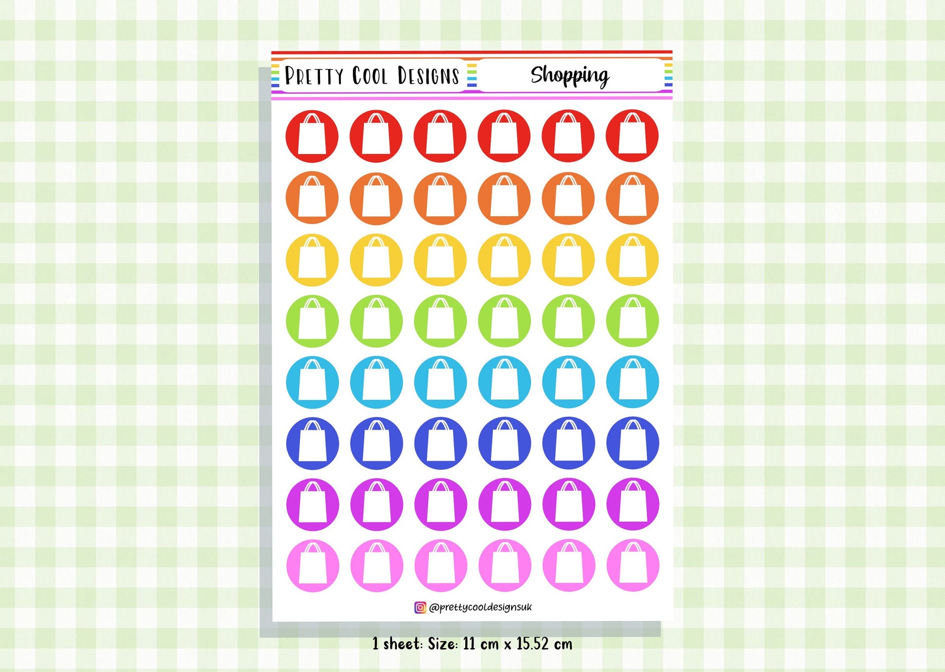 48 Rainbow Shopping, Groceries Planner Stickers UK - 1 Sheet
