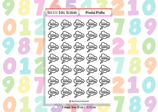 35 Mental Maths Teacher Planner Stickers UK - 1 Sheet