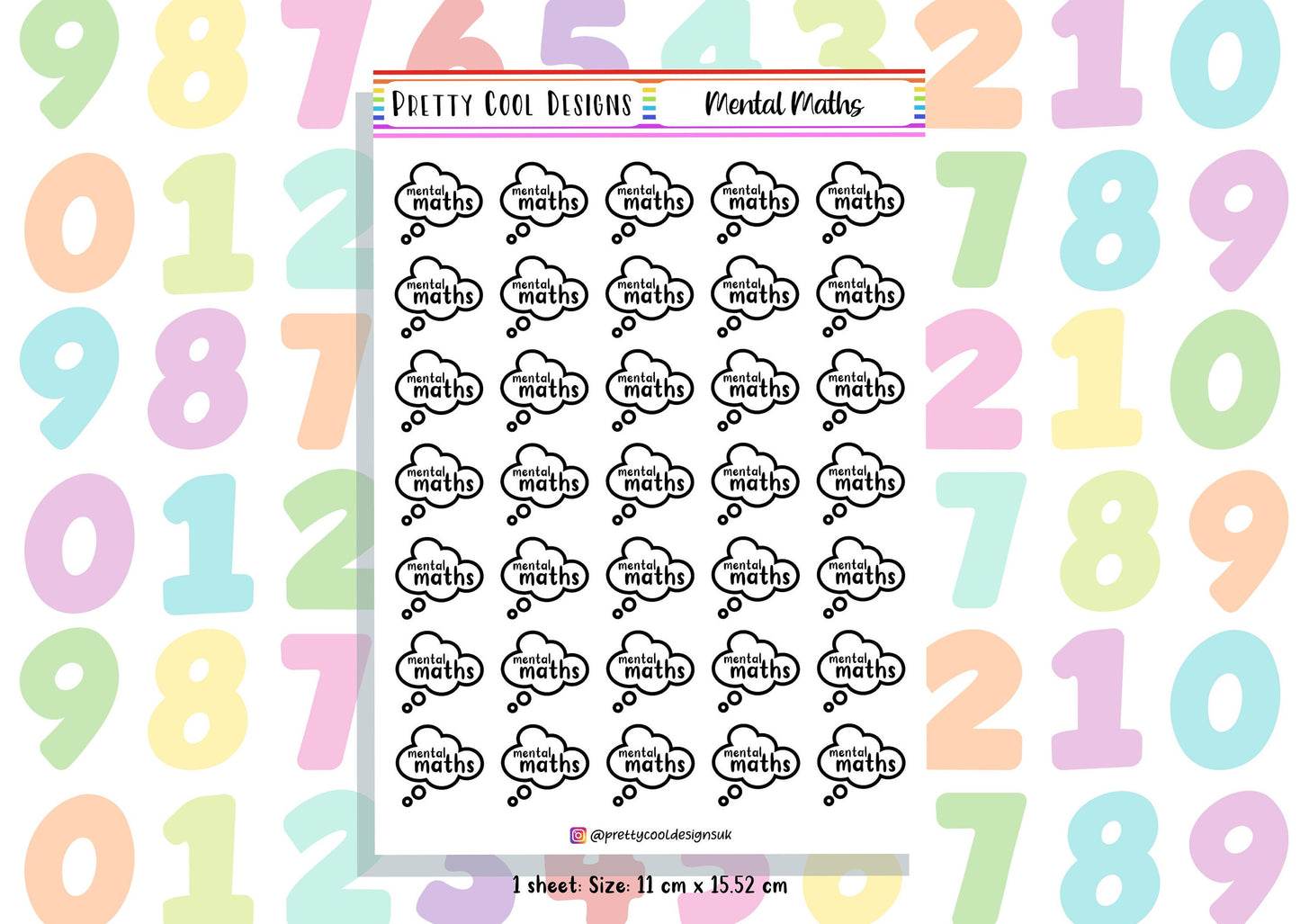 35 Mental Maths Teacher Planner Stickers UK - 1 Sheet