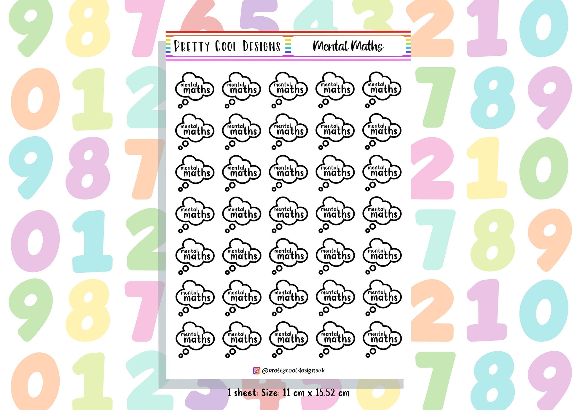 35 Mental Maths Teacher Planner Stickers UK - 1 Sheet