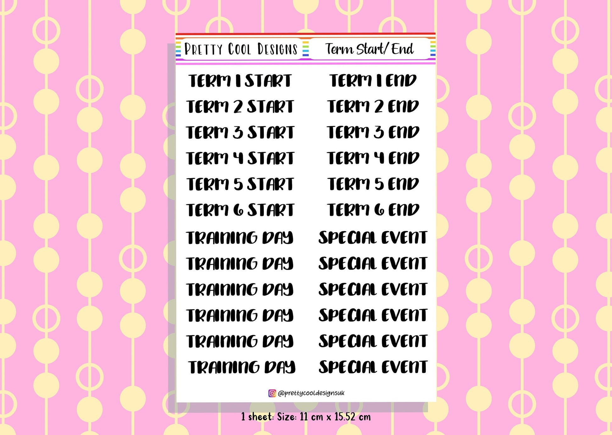 Teacher Planner Term Start End Holiday Stickers UK - 1 Sheet