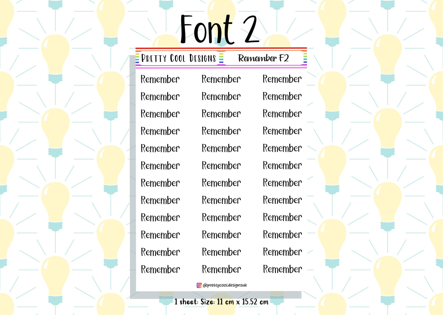 Remember Planner Stickers UK with Font Choices - 1 Sheet