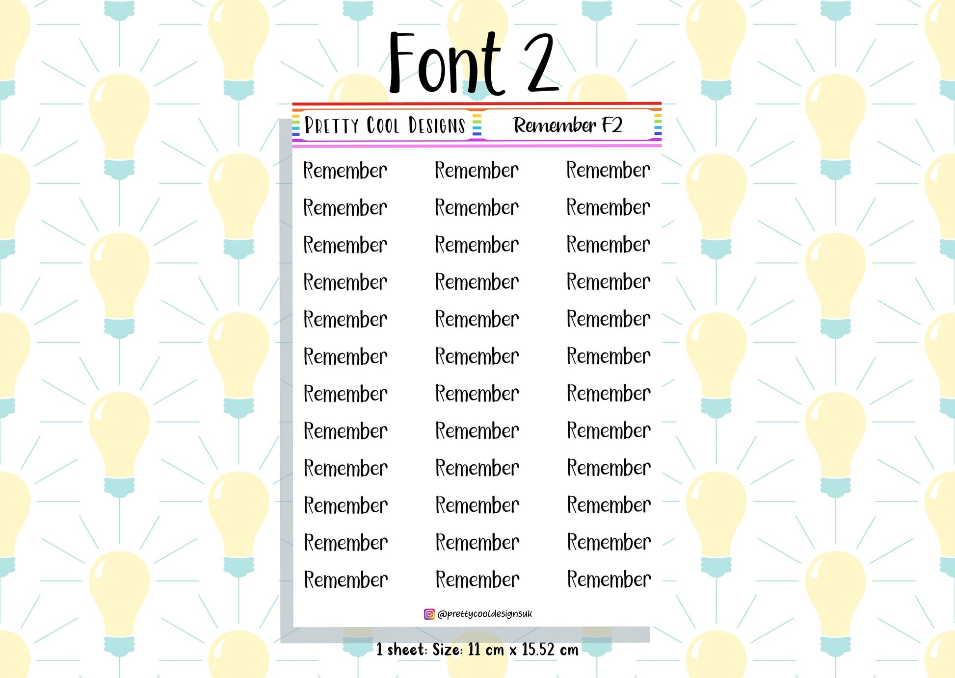 Remember Planner Stickers UK with Font Choices - 1 Sheet