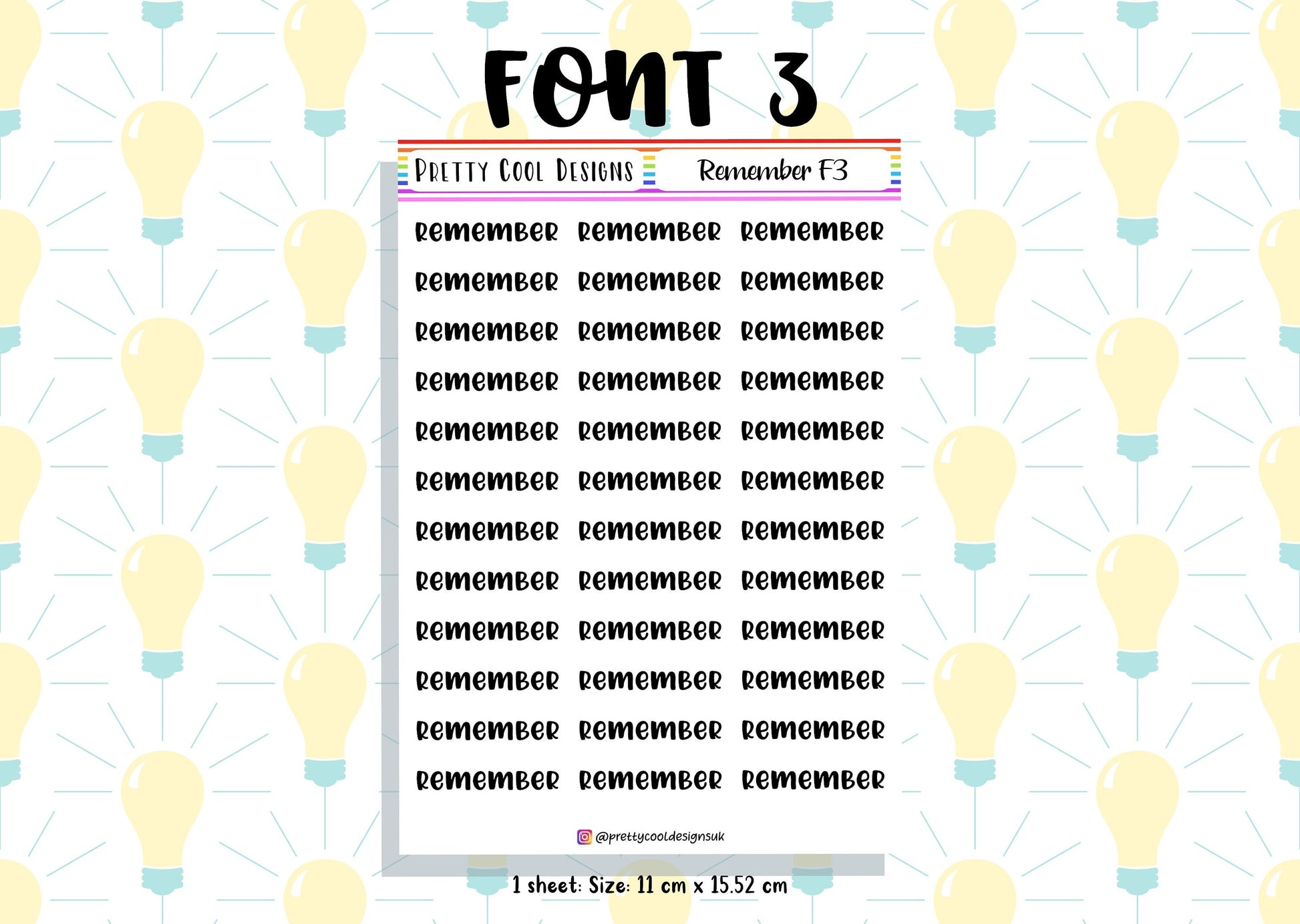 Remember Planner Stickers UK with Font Choices - 1 Sheet