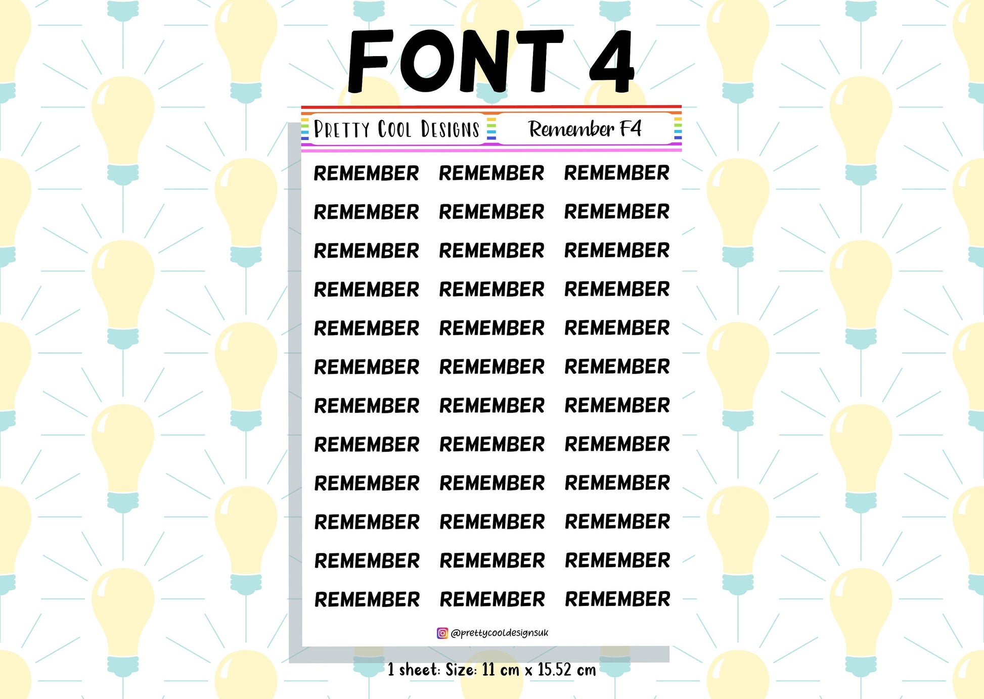 Remember Planner Stickers UK with Font Choices - 1 Sheet