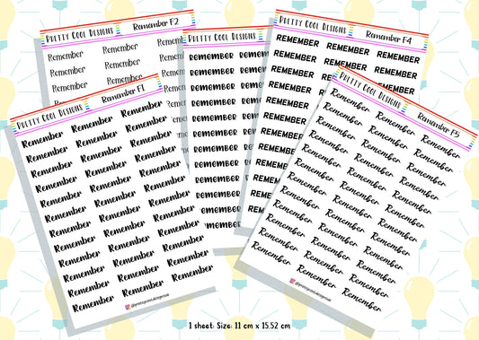 Remember Planner Stickers UK with Font Choices - 1 Sheet