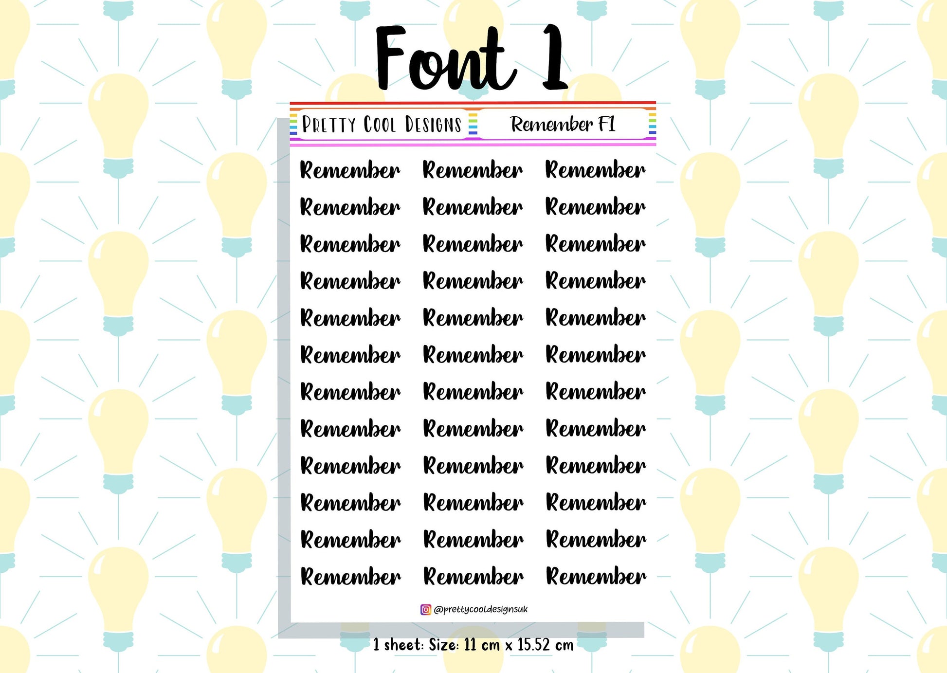 Remember Planner Stickers UK with Font Choices - 1 Sheet