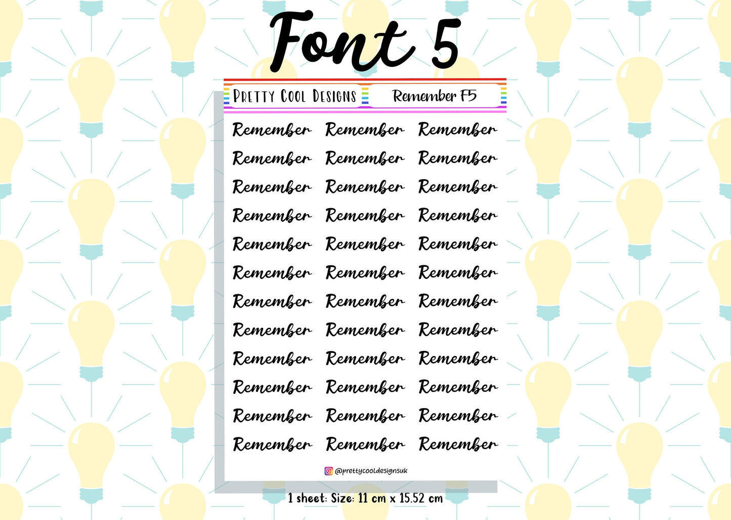 Remember Planner Stickers UK with Font Choices - 1 Sheet