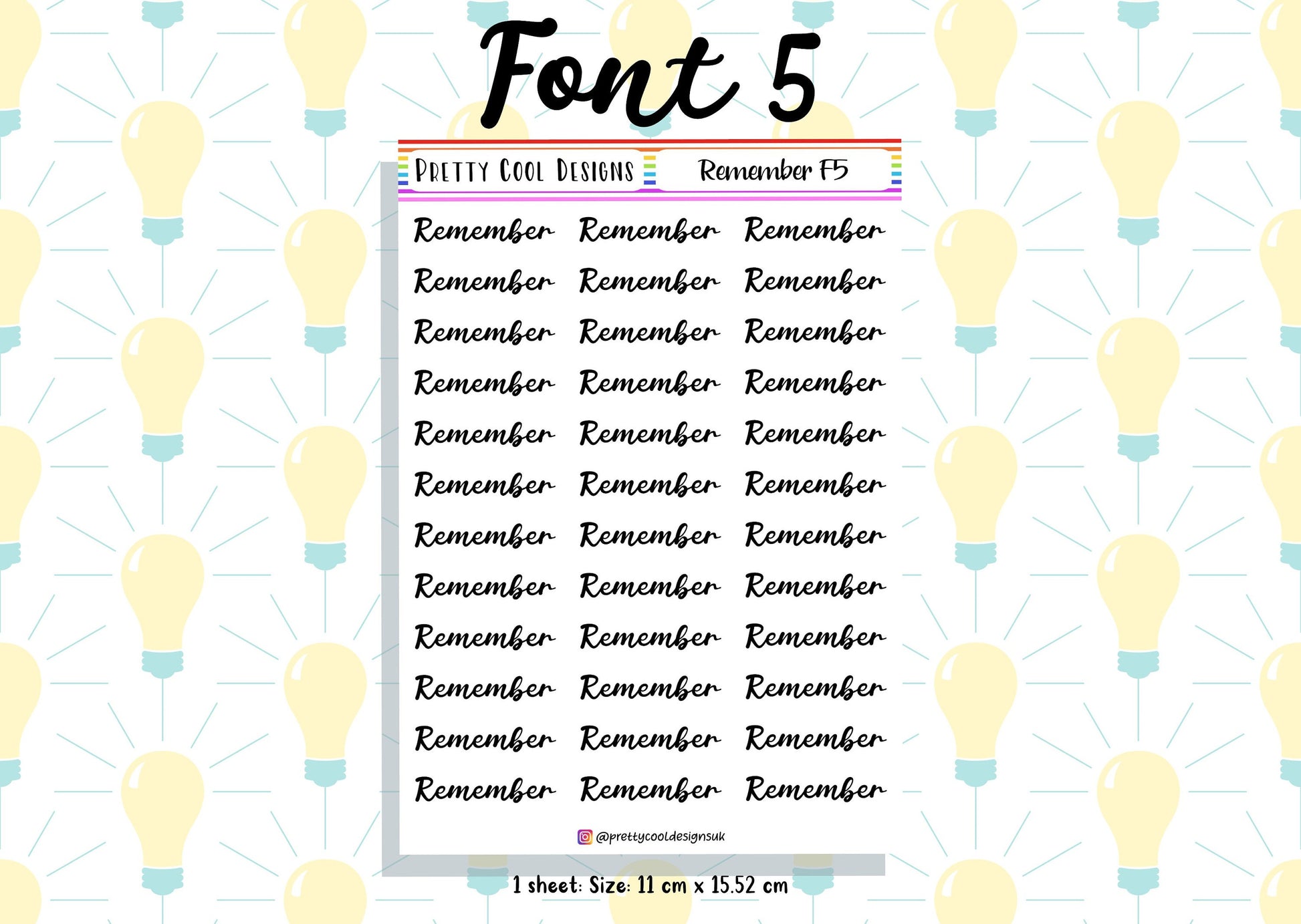 Remember Planner Stickers UK with Font Choices - 1 Sheet