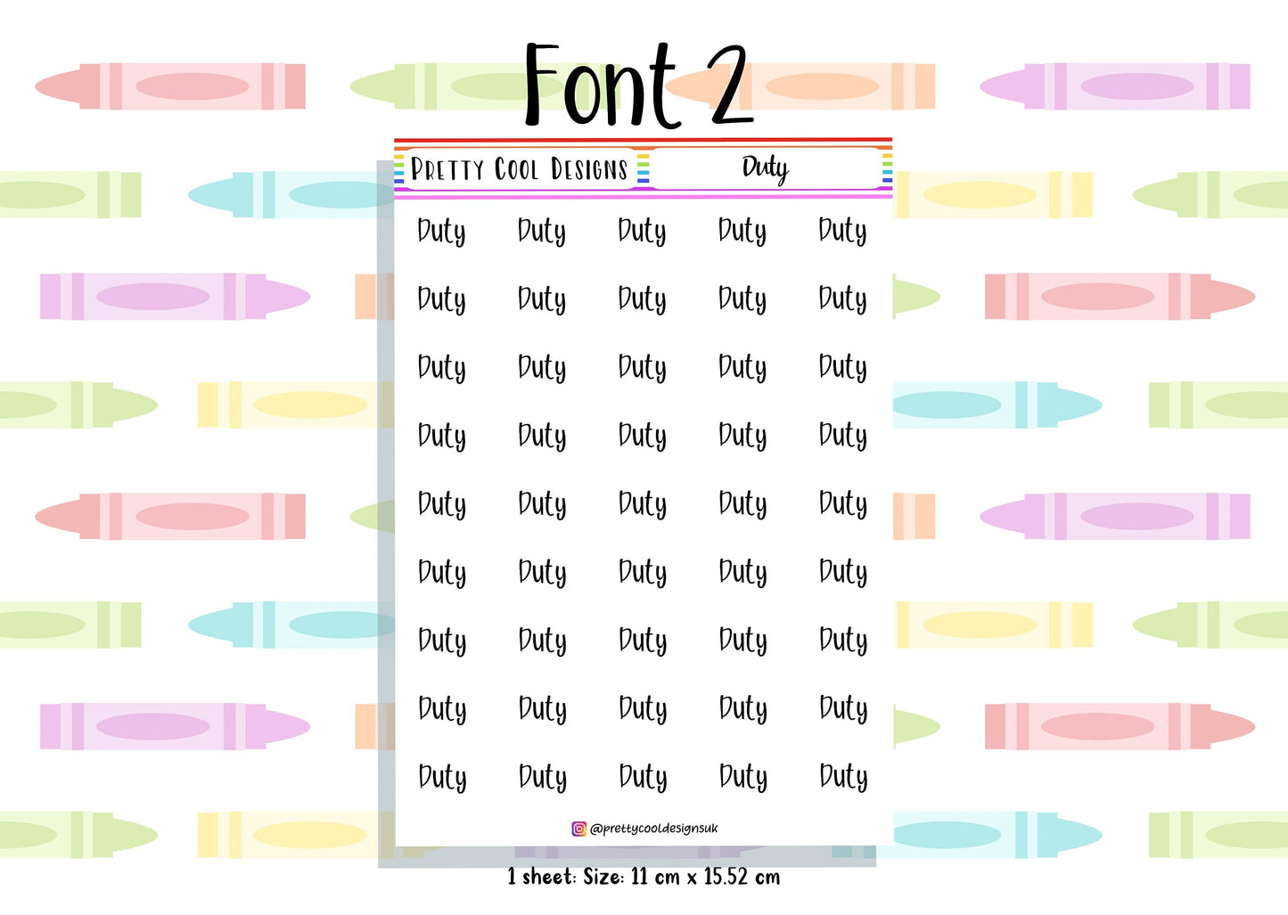 Duty Planner Stickers UK with Font Choices - 1 Sheet