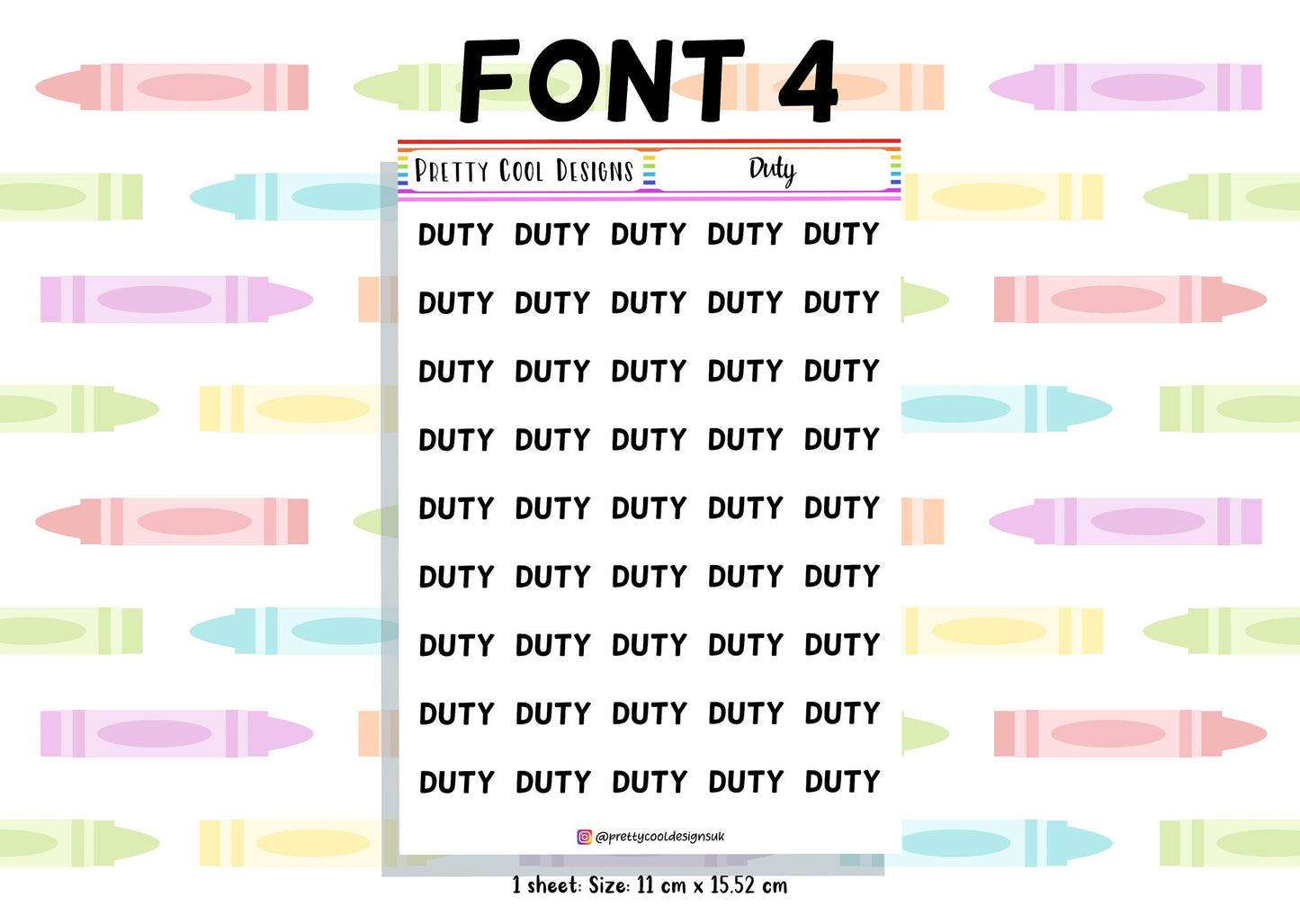 Duty Planner Stickers UK with Font Choices - 1 Sheet