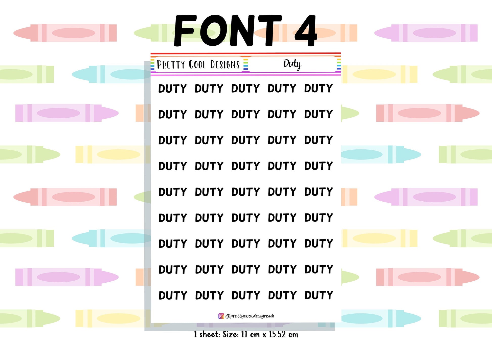 Duty Planner Stickers UK with Font Choices - 1 Sheet