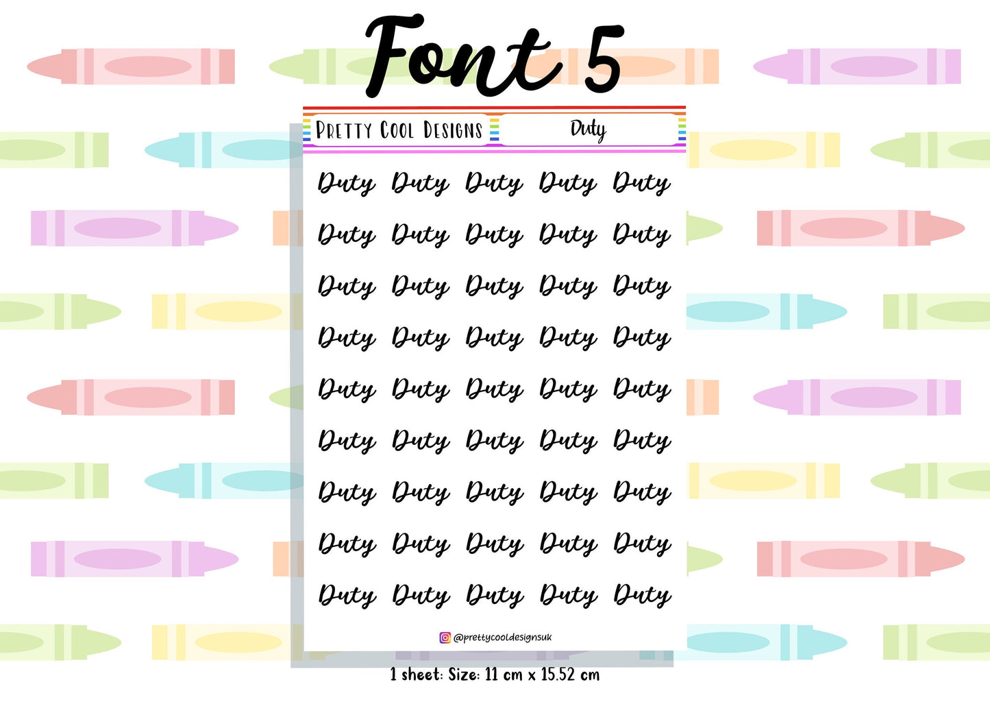 Duty Planner Stickers UK with Font Choices - 1 Sheet