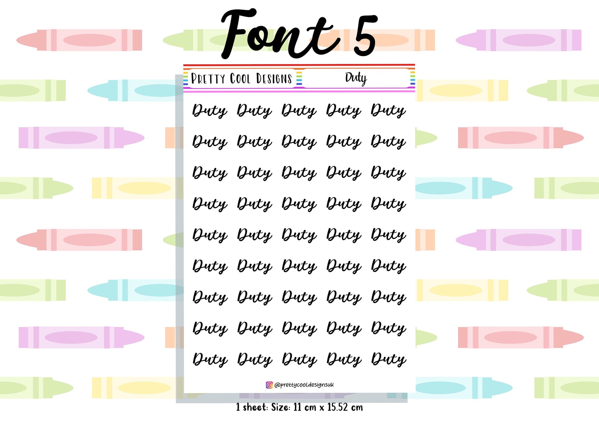 Duty Planner Stickers UK with Font Choices - 1 Sheet