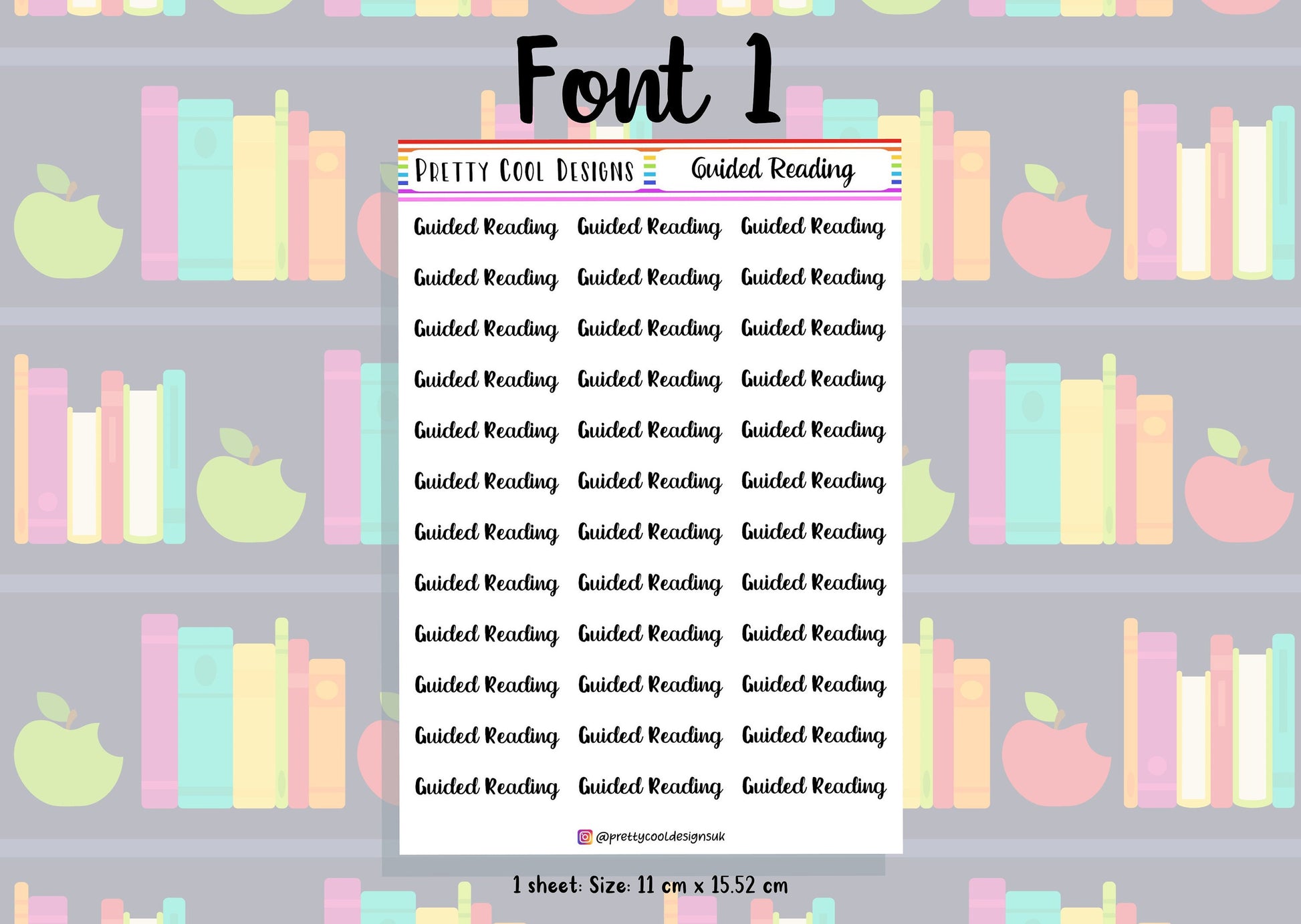 Guided Reading Planner Stickers UK with Font Choices - 1 Sheet