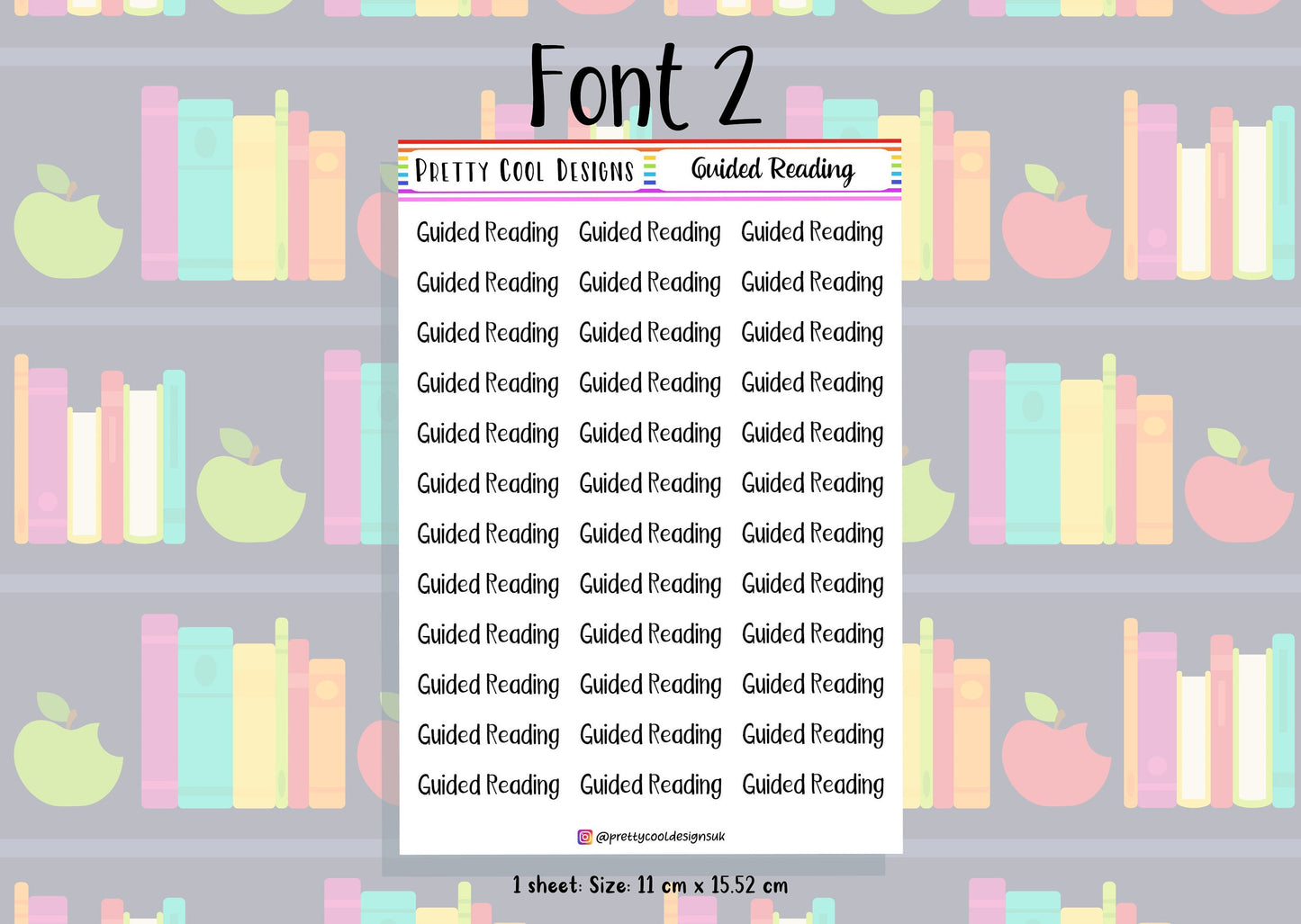 Guided Reading Planner Stickers UK with Font Choices - 1 Sheet