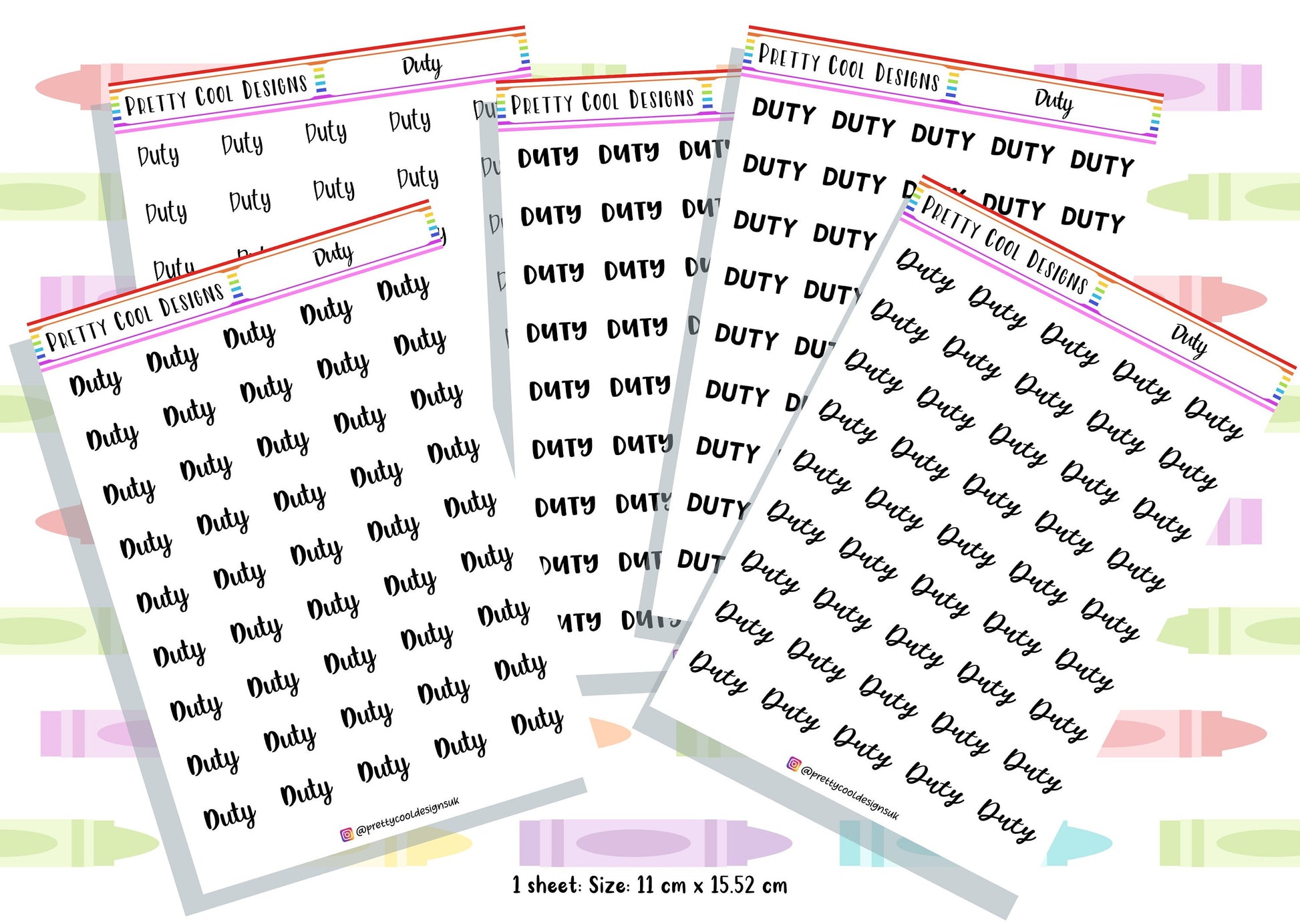 Duty Planner Stickers UK with Font Choices - 1 Sheet