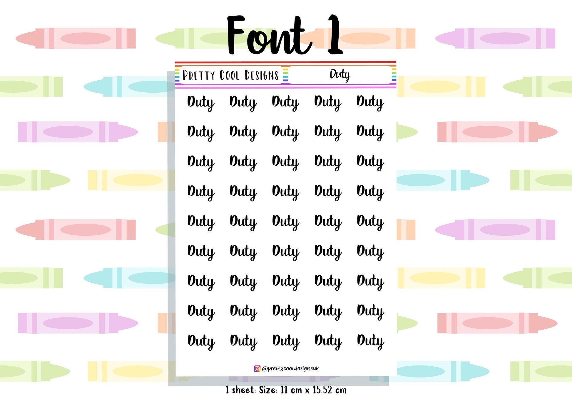 Duty Planner Stickers UK with Font Choices - 1 Sheet