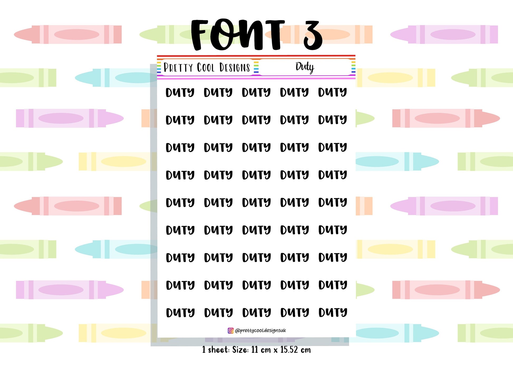 Duty Planner Stickers UK with Font Choices - 1 Sheet