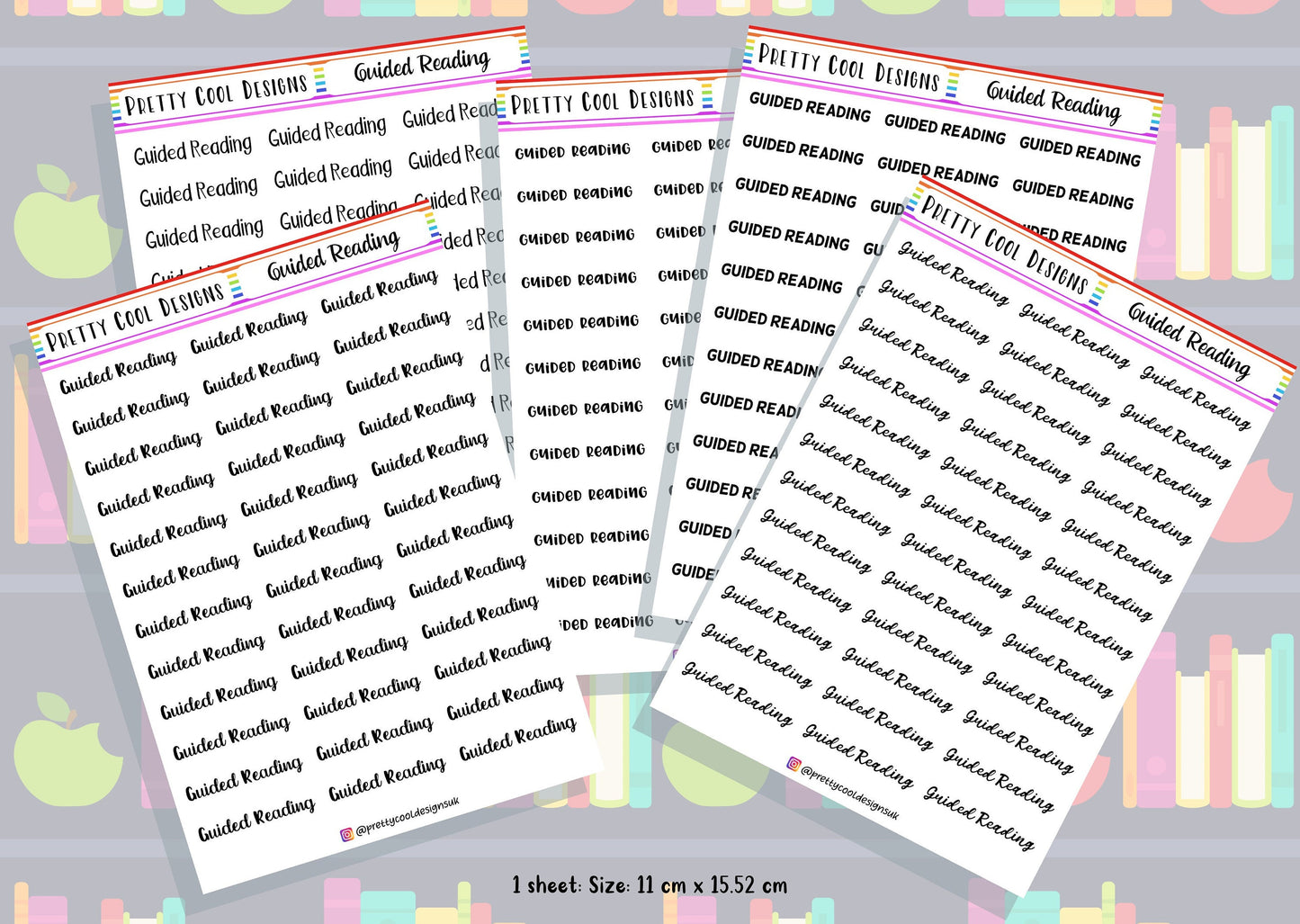 Guided Reading Planner Stickers UK with Font Choices - 1 Sheet