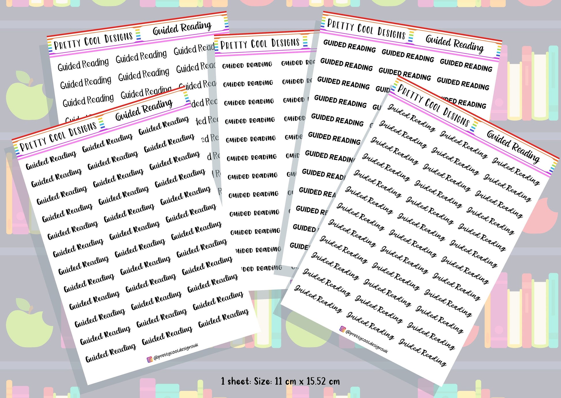 Guided Reading Planner Stickers UK with Font Choices - 1 Sheet