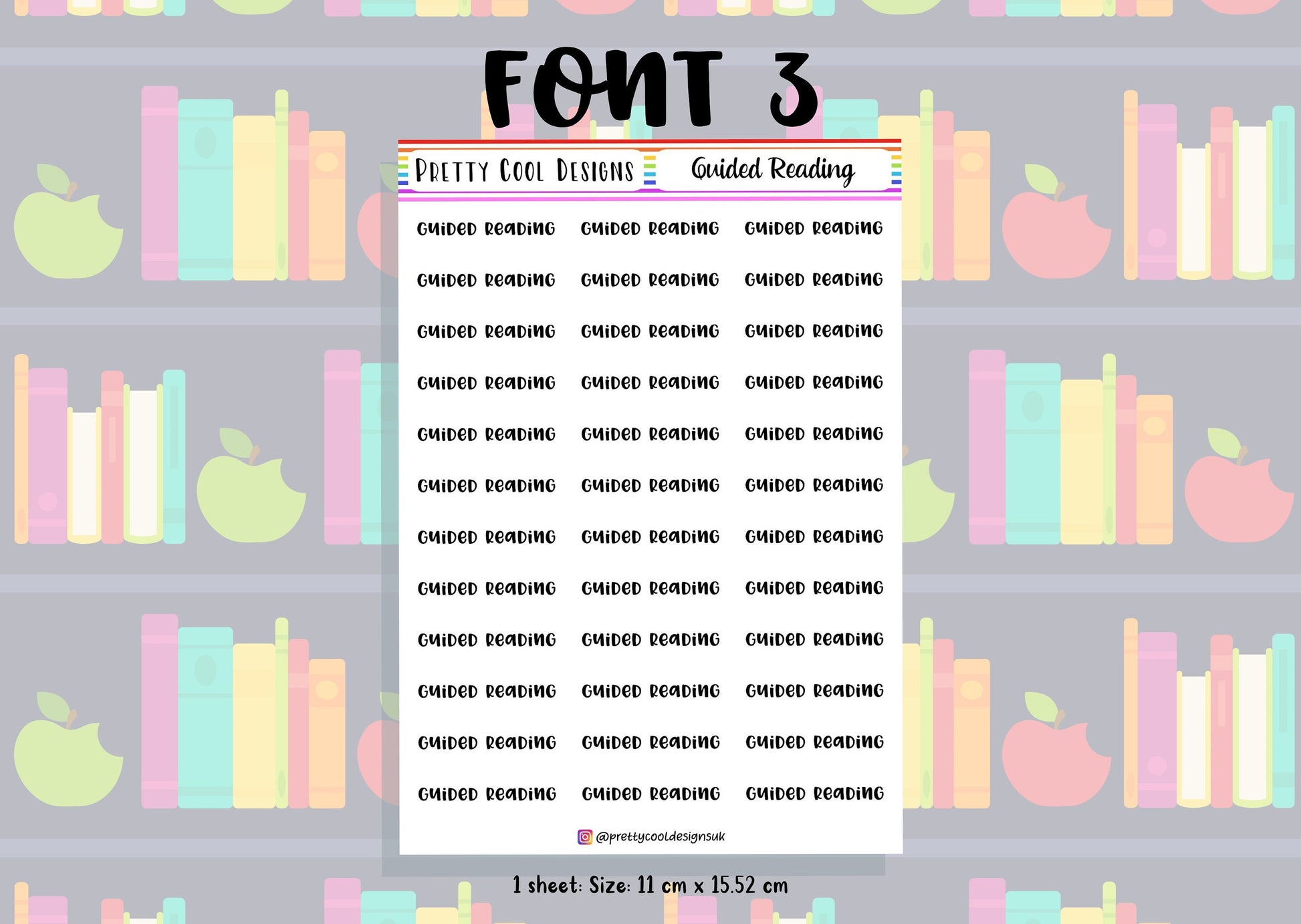 Guided Reading Planner Stickers UK with Font Choices - 1 Sheet