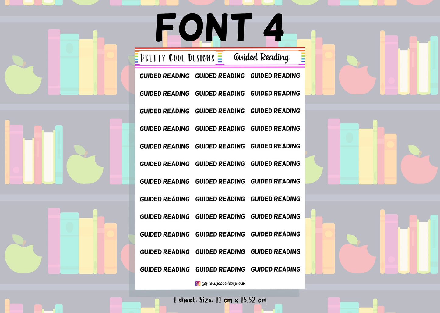 Guided Reading Planner Stickers UK with Font Choices - 1 Sheet