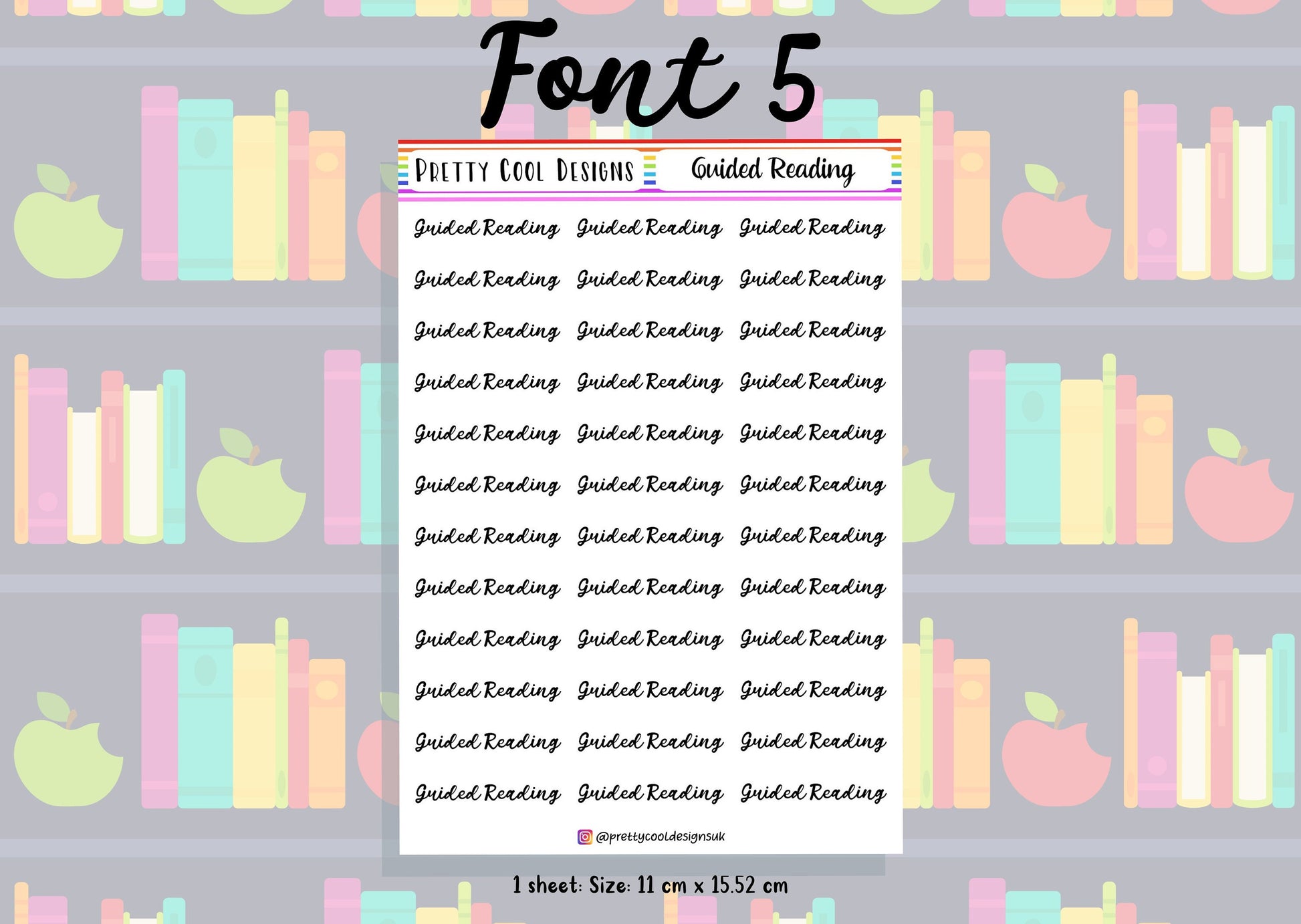 Guided Reading Planner Stickers UK with Font Choices - 1 Sheet