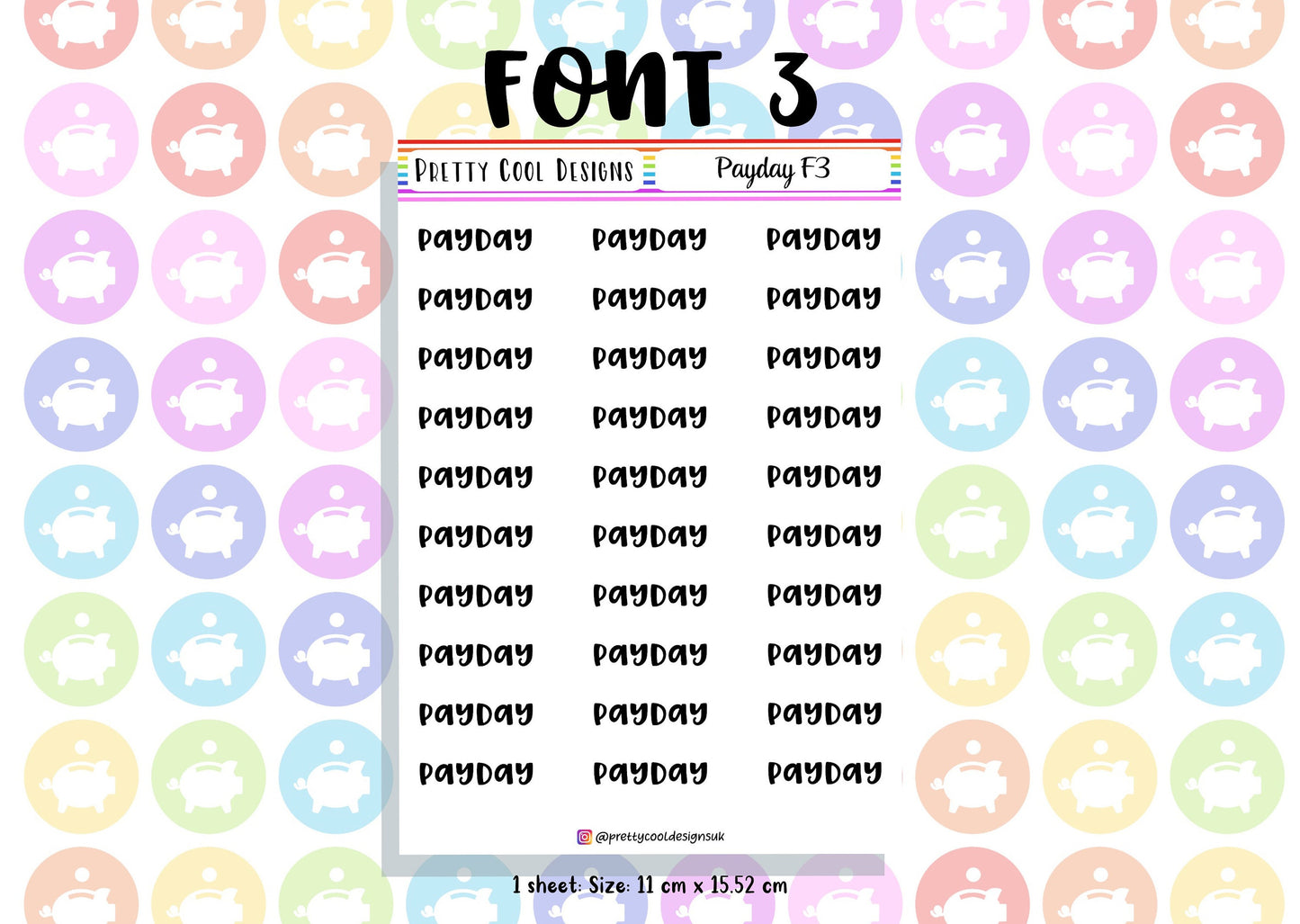 Payday Planner Stickers UK with Font Choices - 1 Sheet