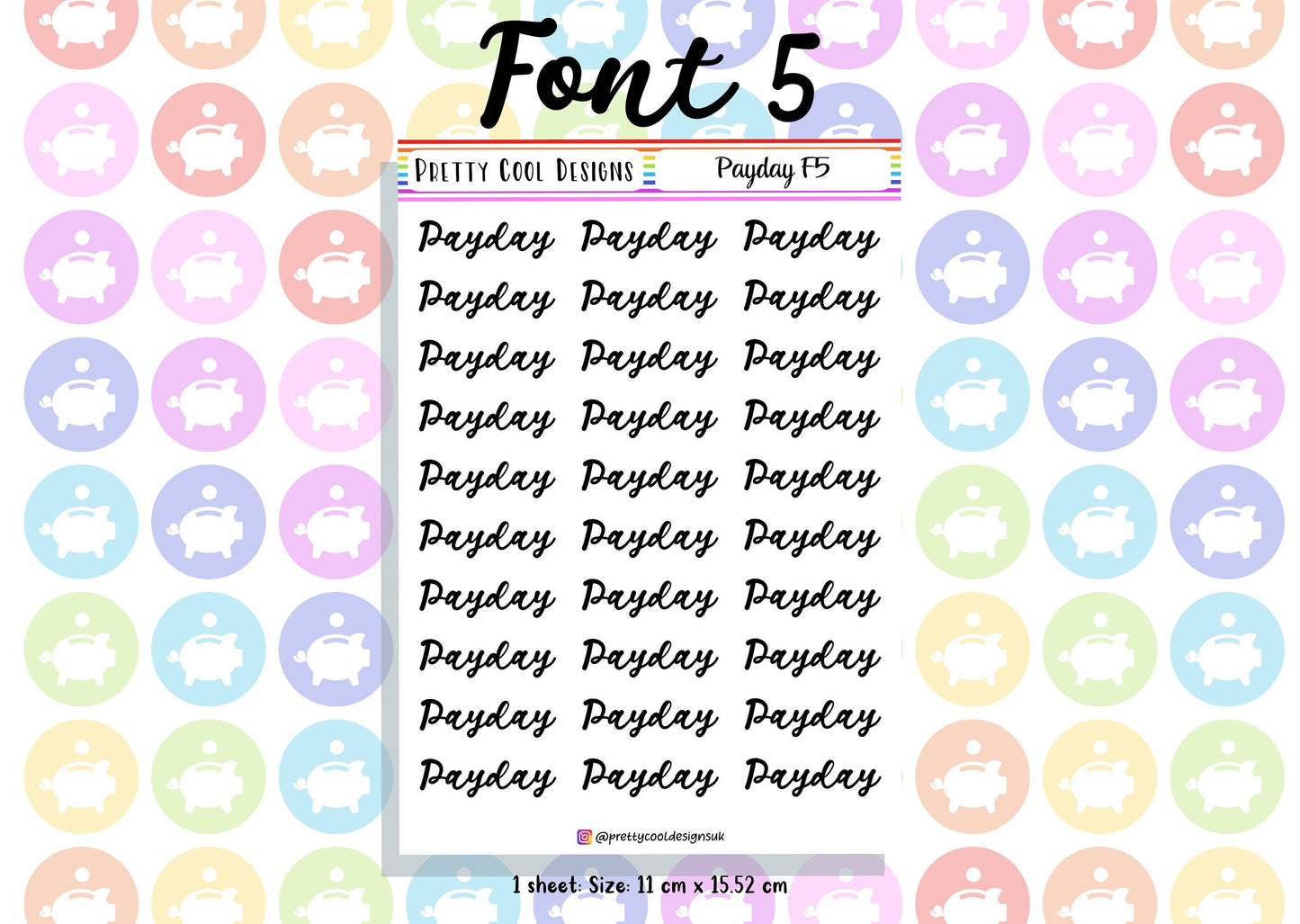 Payday Planner Stickers UK with Font Choices - 1 Sheet