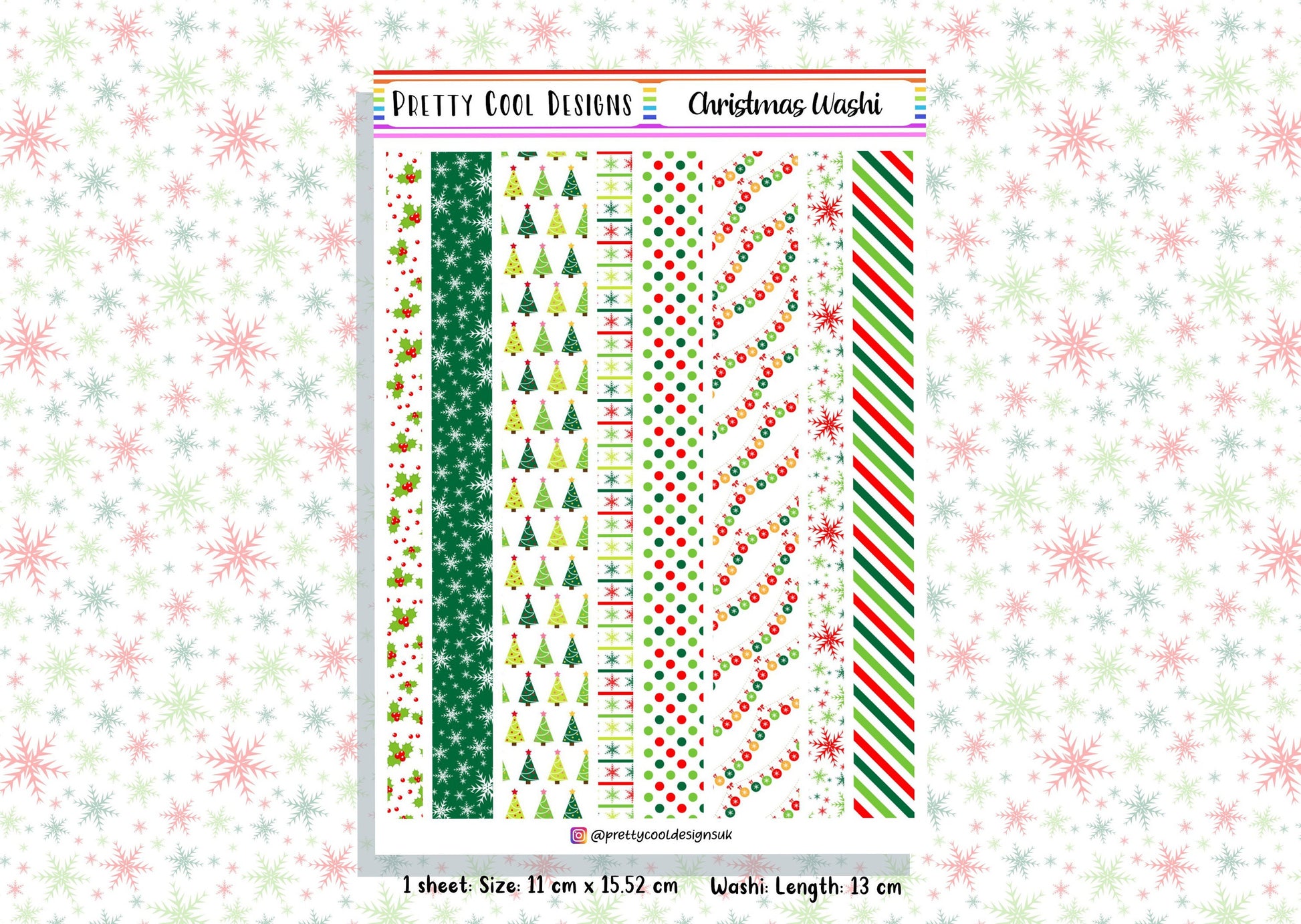 8 Christmas Washi Tape Planner Stickers UK - 1 Sheet