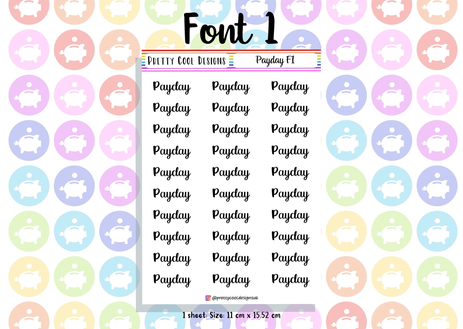 Payday Planner Stickers UK with Font Choices - 1 Sheet