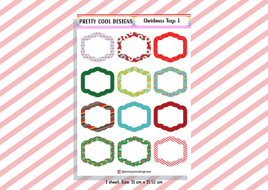 12 Christmas Present/ Gift Tag Stickers UK - 1 Sheet