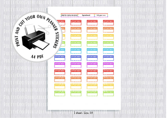 Appointment Rainbow Printable Planner Stickers PDF Print and Cut