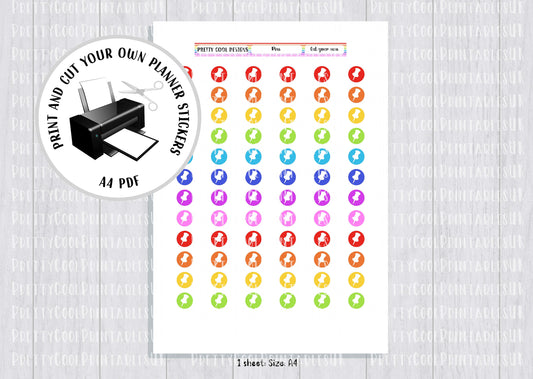 Pins Rainbow Printable Planner Stickers PDF Print and Cut