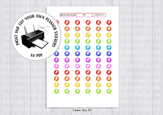Pins Rainbow Printable Planner Stickers PDF Print and Cut