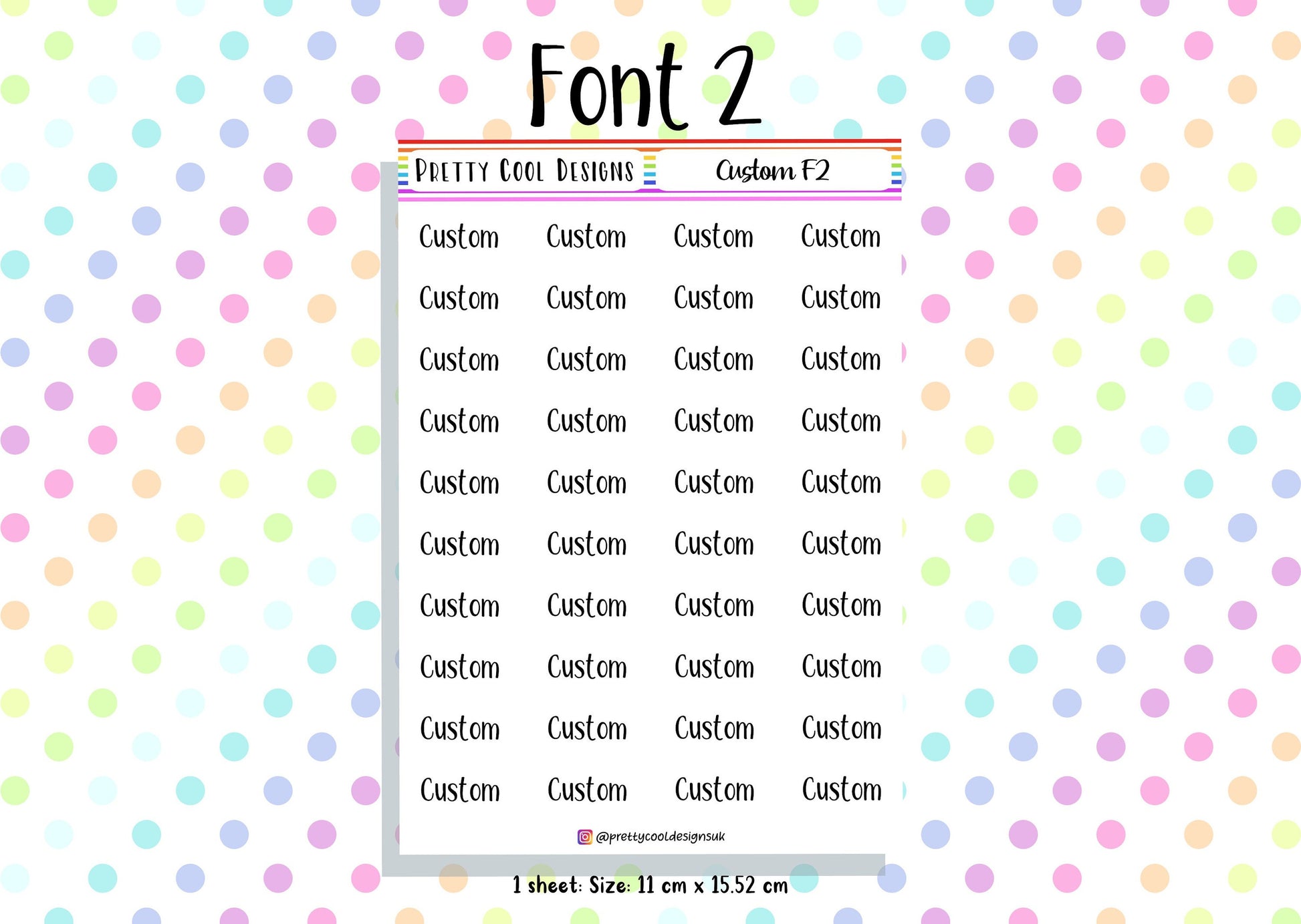 40 Personalised Custom Word in Planner Stickers UK with Font and Colour Choices - 1 Sheet