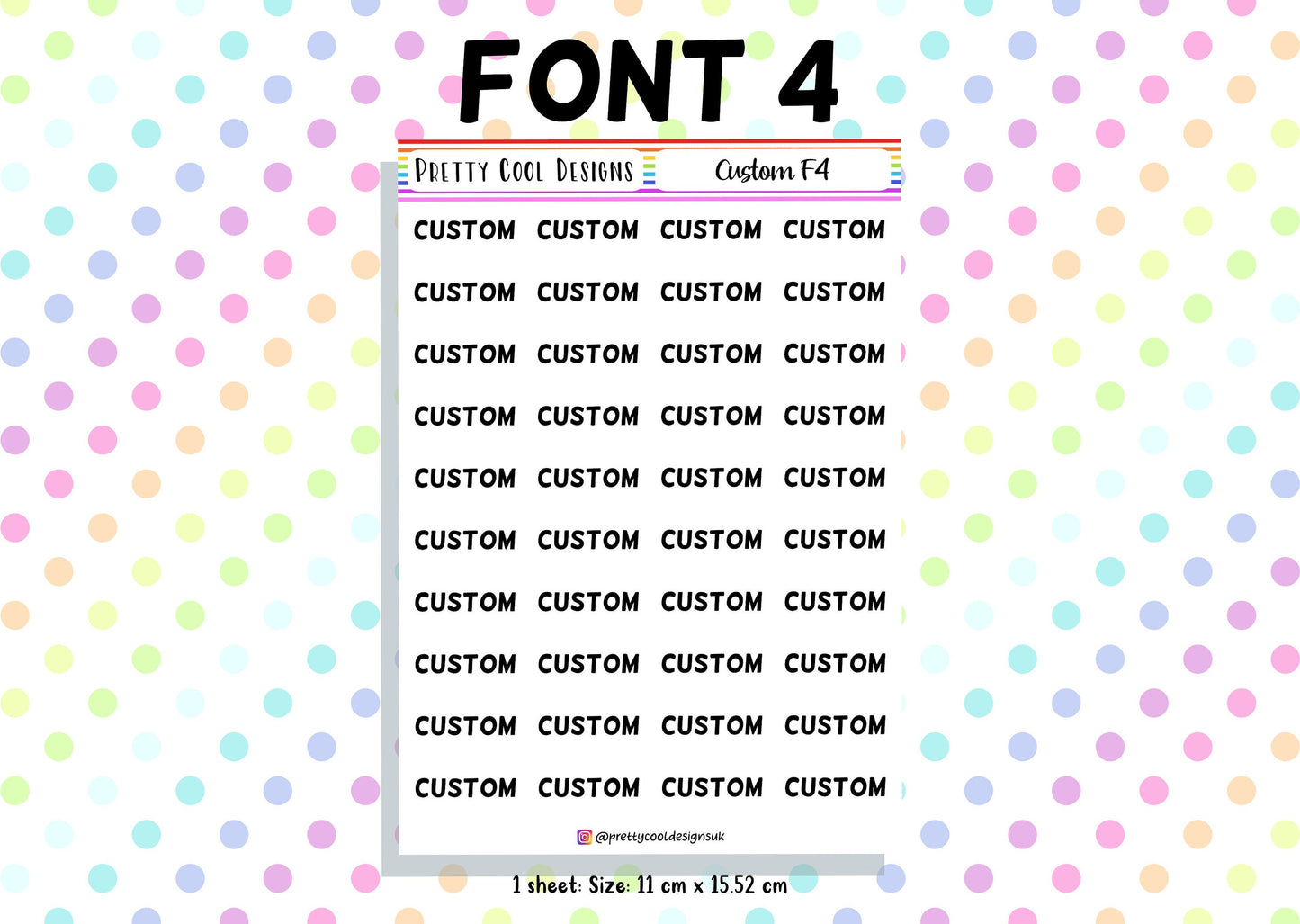 40 Personalised Custom Word in Planner Stickers UK with Font and Colour Choices - 1 Sheet