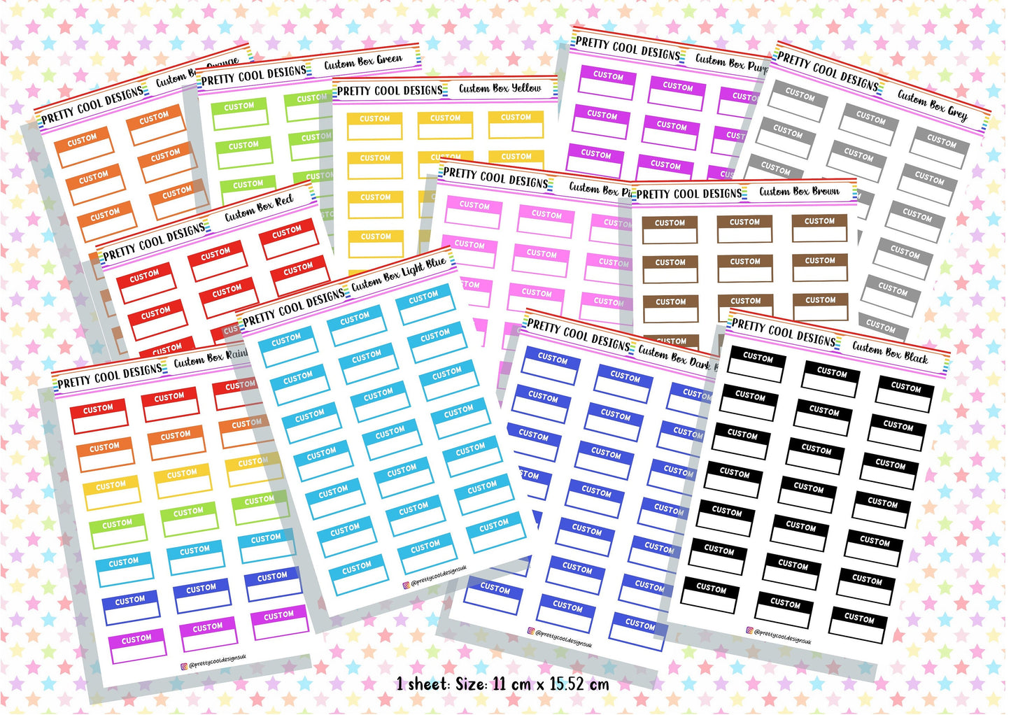 21 Personalised Custom Word in Box Planner Stickers UK with Colour Choices - 1 Sheet